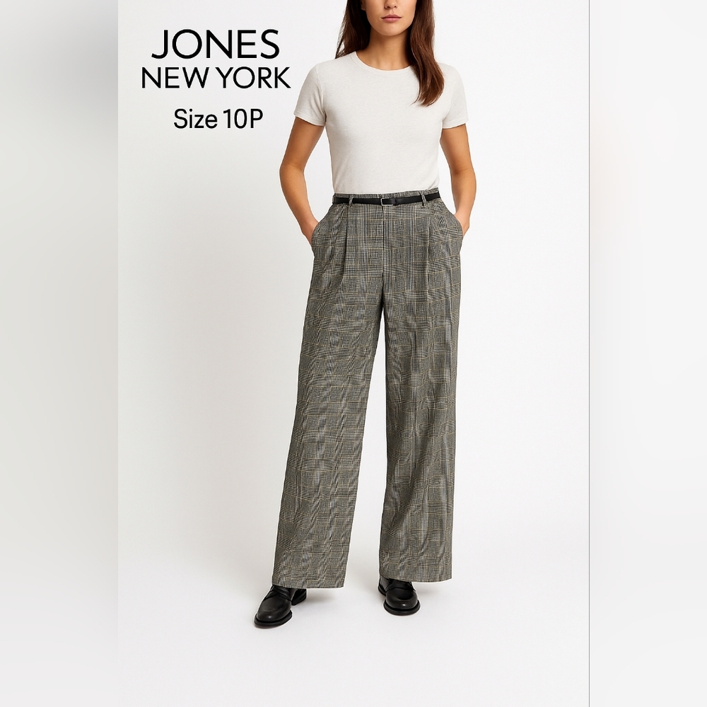 Jones New York Women’s Plaid High Waist Wide Leg Pants Size 10P